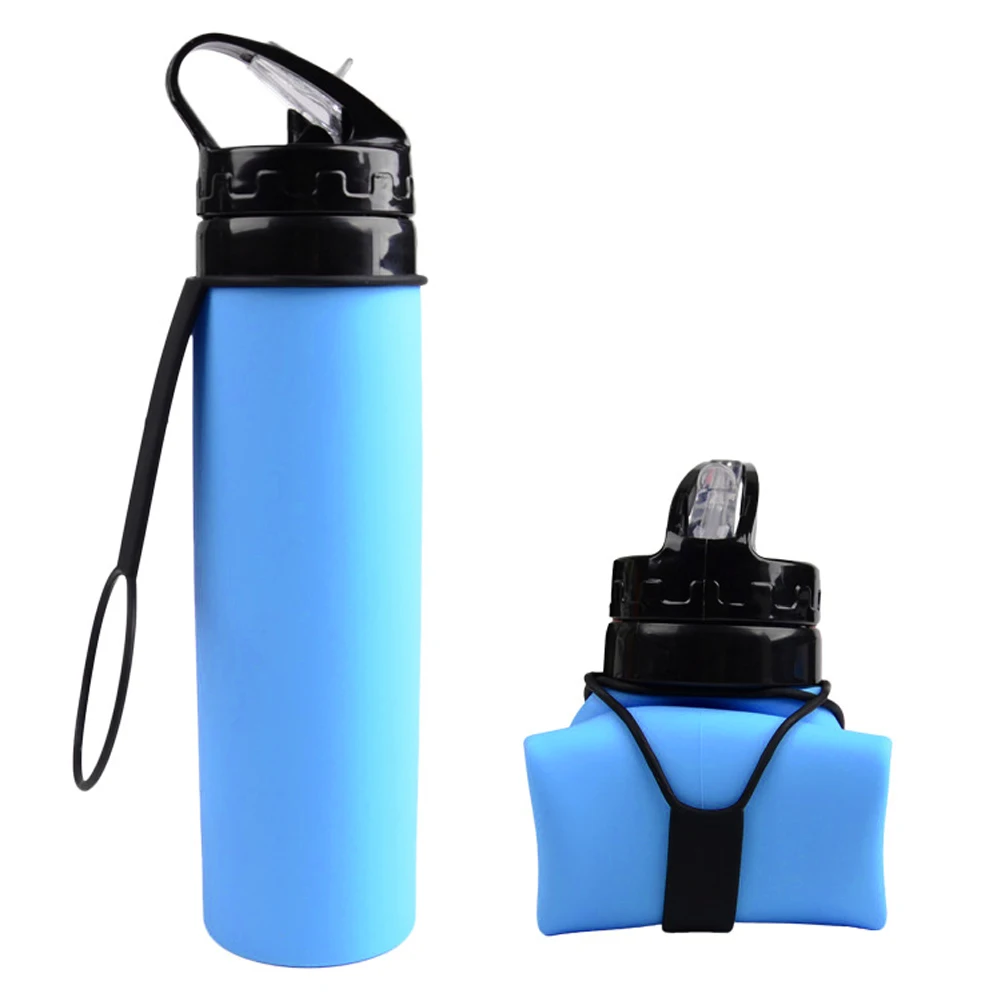 Недавно 600 мл складное хранение, силикон Спортивная бутылка для воды для активный отдых Велосипедный Спорт Кемпинг бег FMS19 - Цвет: Blue