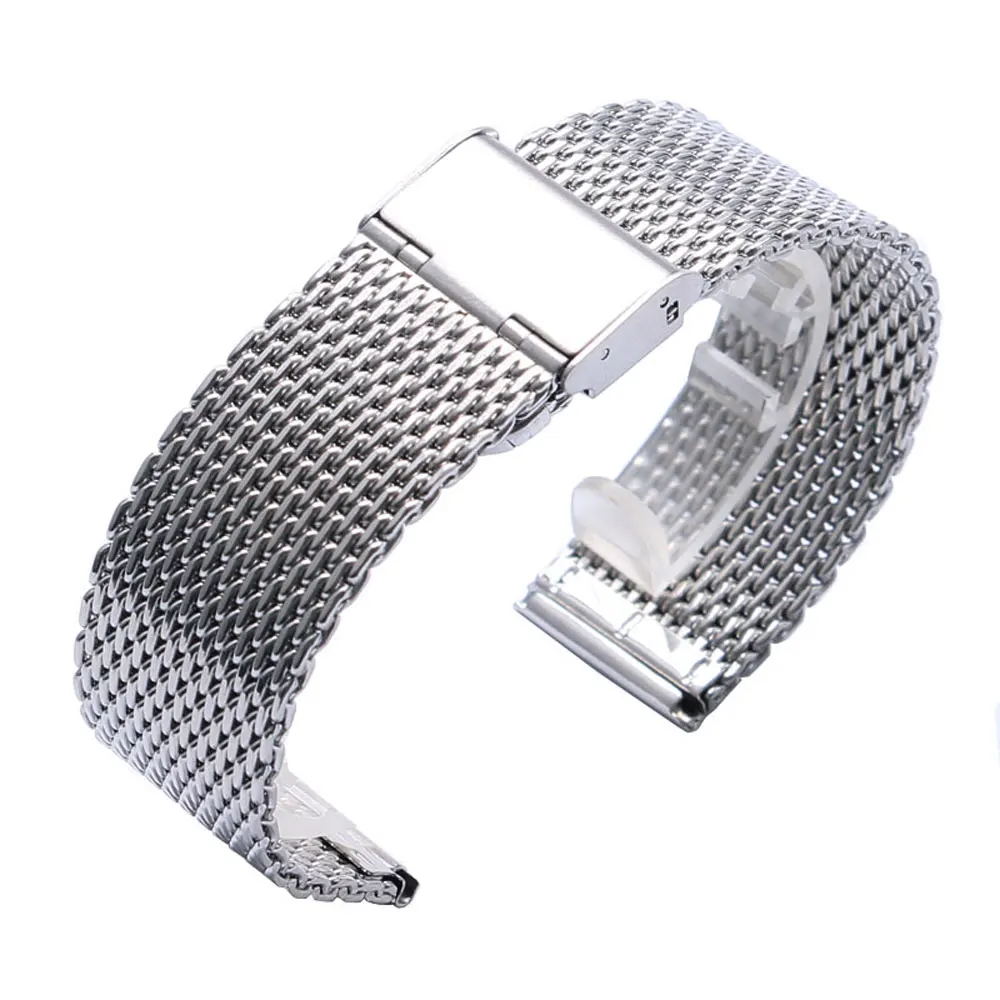 

Silver 22mm Width Stainless Steel Mesh Watch Strap Hook Buckle 2 Spring Bars