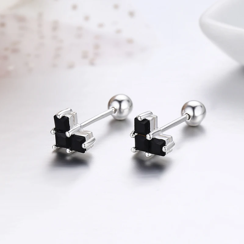 Женские и детские серьги гвоздики Orecchini Aros Aretes изящные черные из стерлингового