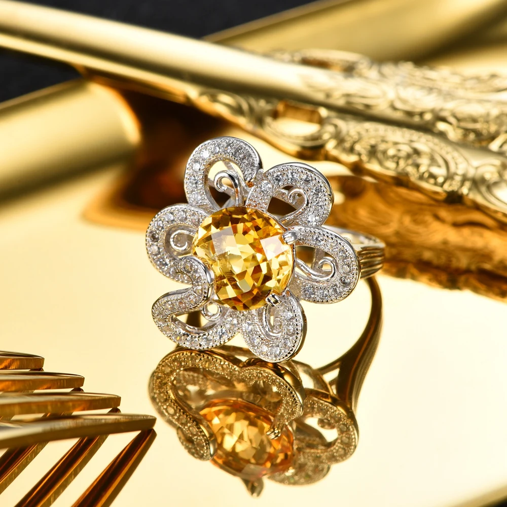 L& zuan 3.73ct натуральный цитрин кольцо Настоящее S925 Стерлинговое серебро ювелирные изделия роскошные кольца для женщин шахматная доска драгоценный камень кольцо