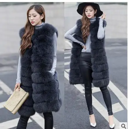 

2019 Womens Winter And Autumn Casual Fox Fur Vests Long Section European Style Faux Fur Plus Size Waistcoats Xs/4Xl Vest K86