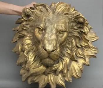 

YM 305 -wholesale factory 16 Chinese Brass Copper Evil Lion Head Mask Wall Hang Family Decor Art Sculpture