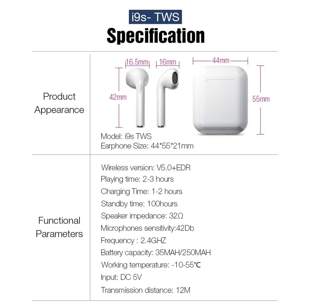 LONTENFY Bluetooth наушники с микрофоном беспроводная гарнитура i9s TWS 5 0 стерео для iOS