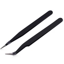 Черный 2 шт Набор ногтей с наконечниками из нержавеющей стали+ прямой конец пинцеты для ногтей 14 см 12,5 см антистатические немагнитные инструменты ESD