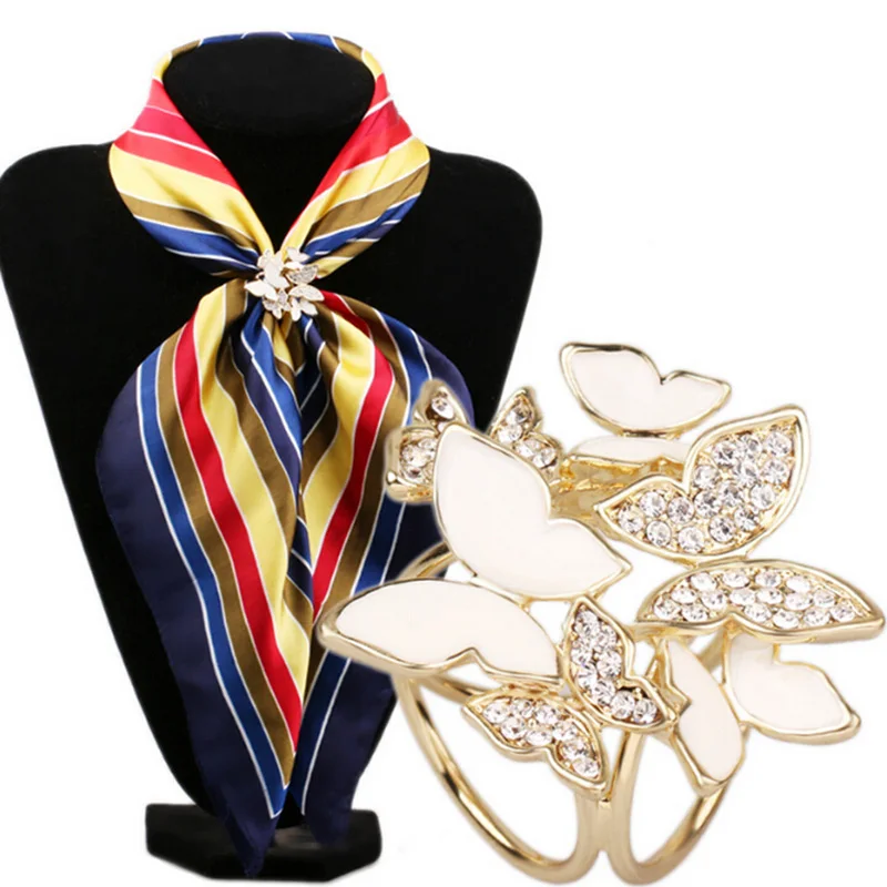 

New Design Of The Butterfly Crystal Tricyclic Scarf Buckle High-grade Silk Accessories For Temperament Girls Gift