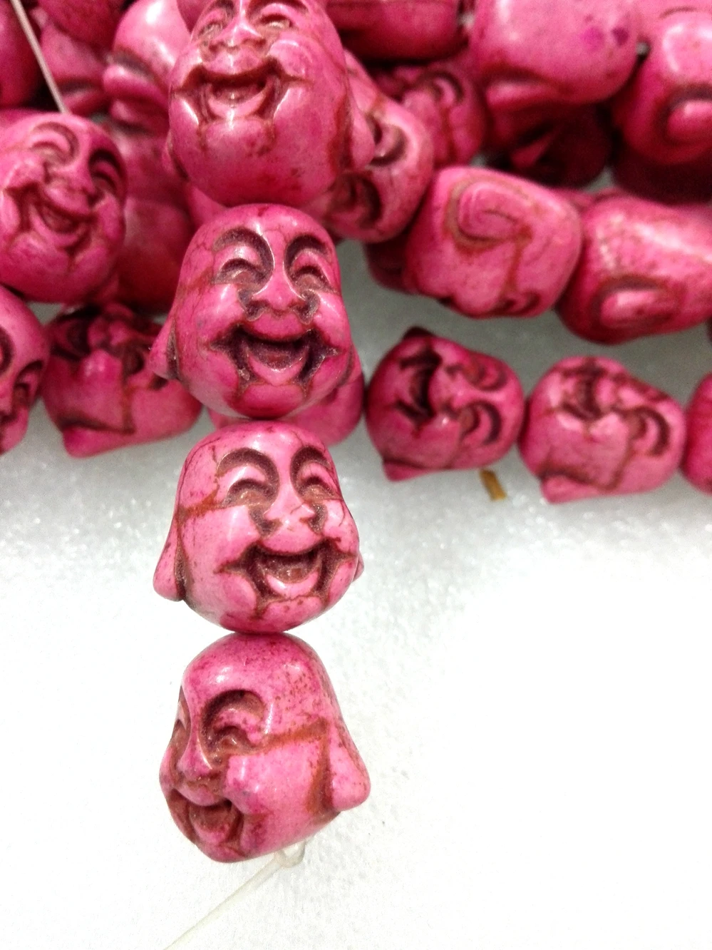 

Total 22 pcs beads 15x18mm Round Buddha Head cute pink howlite stone Loose Bead prayer bead