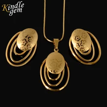Fashion Laser Pattern Jewelry Sets Necklace Earrings Pendant African Pure Gold Color Trendy Jewelry for Women Party Daily Life