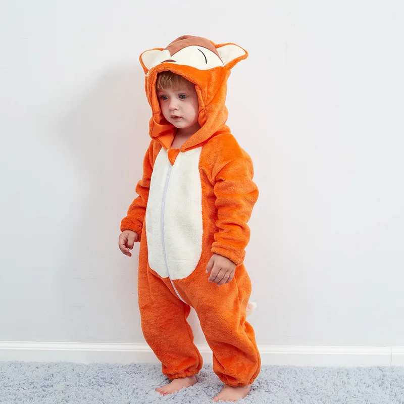 

2019 animal shape fox baby winter newborn baby boy girl hooded cartoon flannel jumpsuit jumpsuit warm clothes newborn