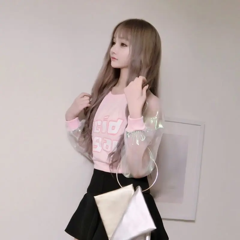 

Small fresh psychedelic colorful mesh high waist pullover wild clothes