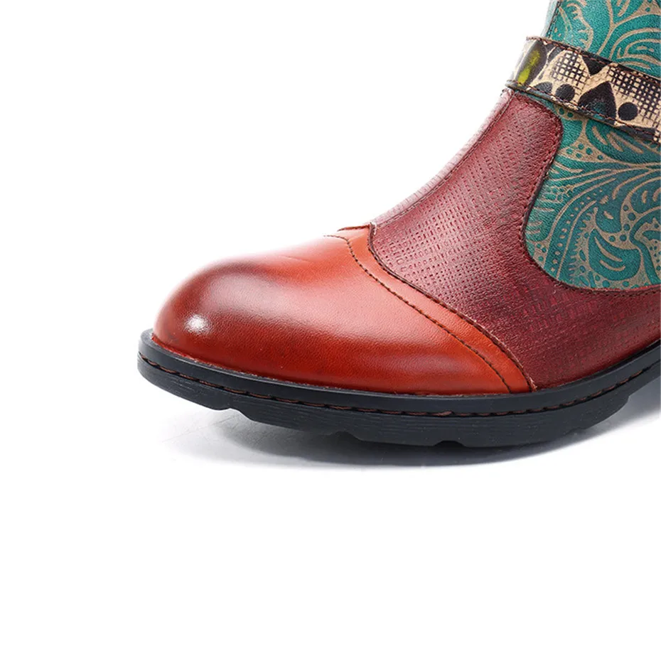 New Plant Texture Female Chelsea Boots Shoes Genuine Leather Stitching Craft Ladies Short Boots Flat Casual Zipper Women's Boots (8)
