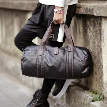 

2018 Big Travel Bag Large Capacity Men Hand Luggage Packs Pu Leather Purse Business Weekend Duffle Shoulder Messenger Blue Black