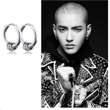 

SexeMara Korean Fashion Stylish Round Titanium Steel Hoop Earrings Men Jewelry Accessory Hipster Rock Style Punk Circle Earrings