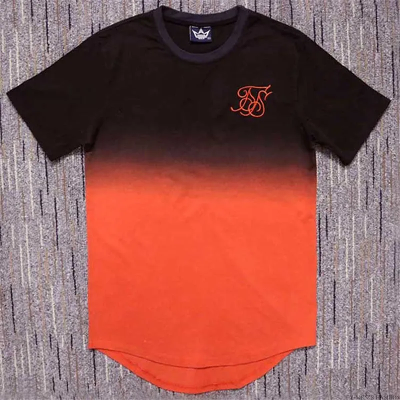 New  summer cotton silk siksilk T-shirt gradient print T-shirt short-sleeved hip hop T-shirt shirt men's Longline T-shirt with