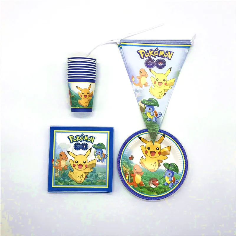 

50Pcs Pokemon Theme Disposable Tableware SetsKid Birthday Party Banner Napkin Baby Shower Pikachu Cup Plate Decoration Supply
