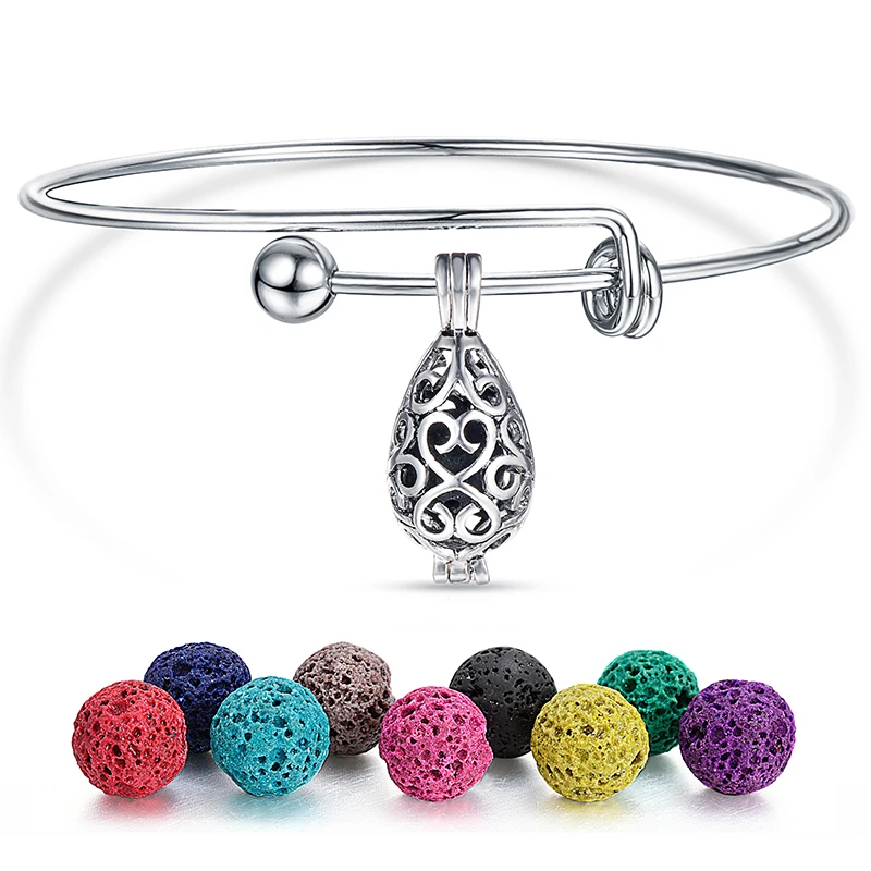

1Pc Antique Silver 8mm Lava Stones Aromatherapy Trendy Lockets Essential Oil Diffuser Bracelet Bangle For Jewelry Gift