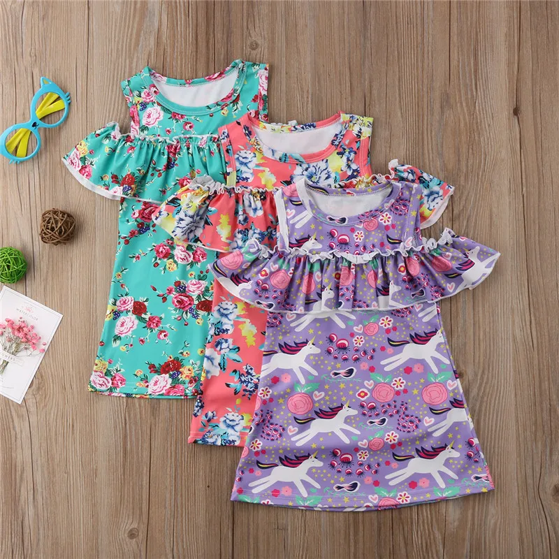 

Floral Toddler Kids Baby Girls Princess Dress Cold Shoulder Floral Girl Clothing Cotton Cute Pageant Party Tutu Dress Clothes