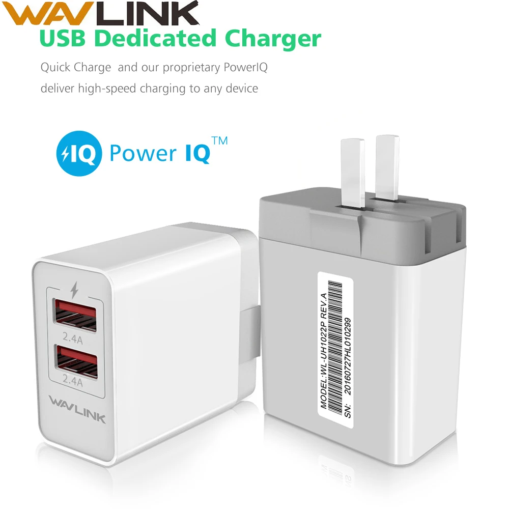 

Wavlink 2-Port 24W/4.8A USB Wall Charger Desktop station DC5V/2.4A Travel Charger Adapter with Foldable Plug for Mobile Phone