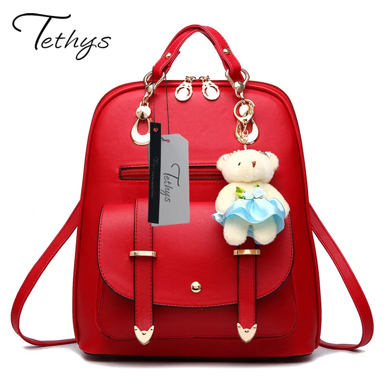 

2017 New Female Shoulder Bag Fashion Casual Backpacks Women Pu Leather Bagpack Backpack for Teenage Girl Student Travel Bag Bear