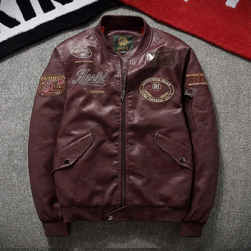 

Men's Leather Jacket Men Stand Collar Military PU Pilot Leather Jacket Men Winter Leather Jacket Plus Size 4XL