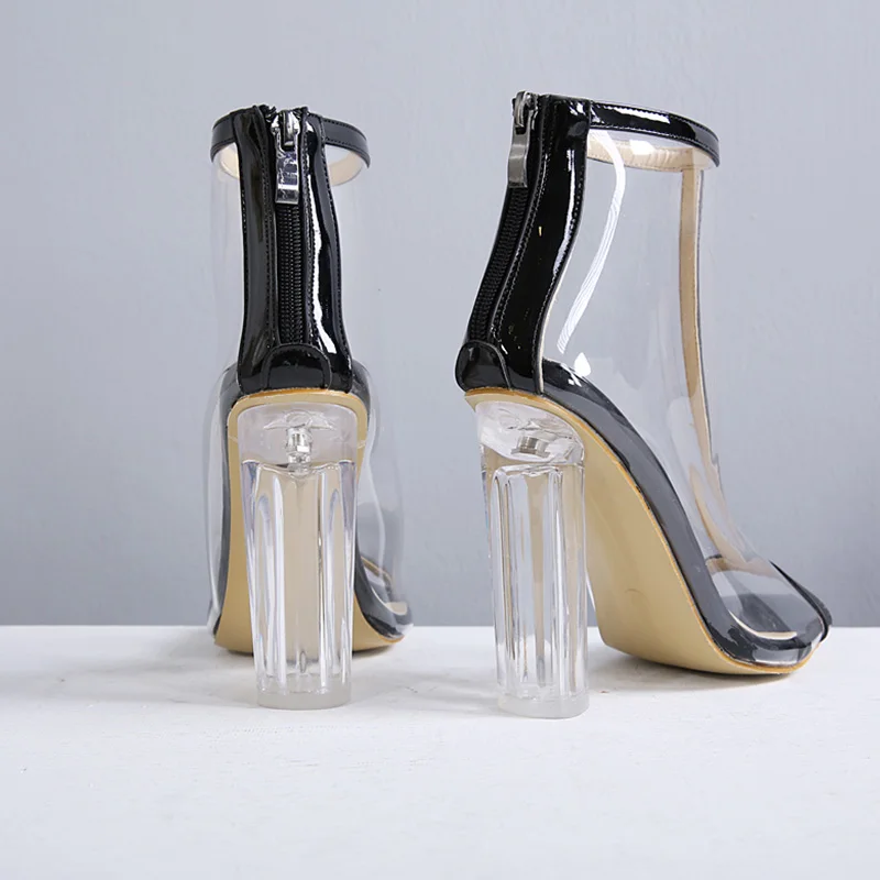NIUFUNI/Модные женские босоножки на высоком каблуке с открытым носком; прозрачные ботильоны на молнии сзади; Летние прозрачные туфли-лодочки из ПВХ