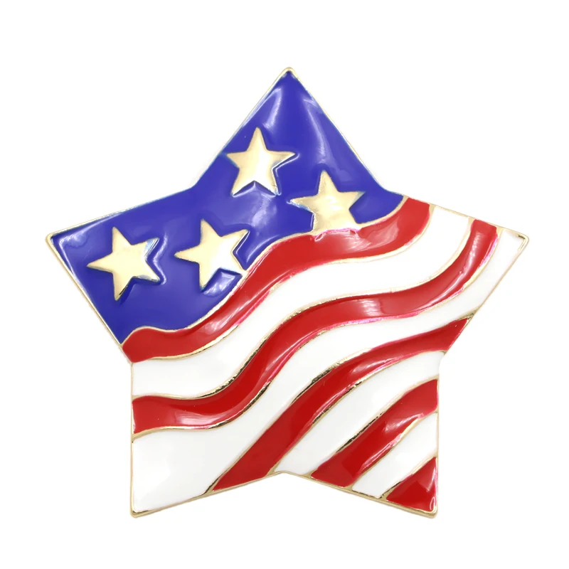 

Factory Direct Sale Enamel Stars and Stripes American United State US Flag Brooch Pins in Gold Color Plated