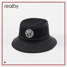 REALBY Summer New Pure Sanshade Fisherman Hat Womens Cotton sunscreen basin cap sweet cute shopping beach unisex KR07