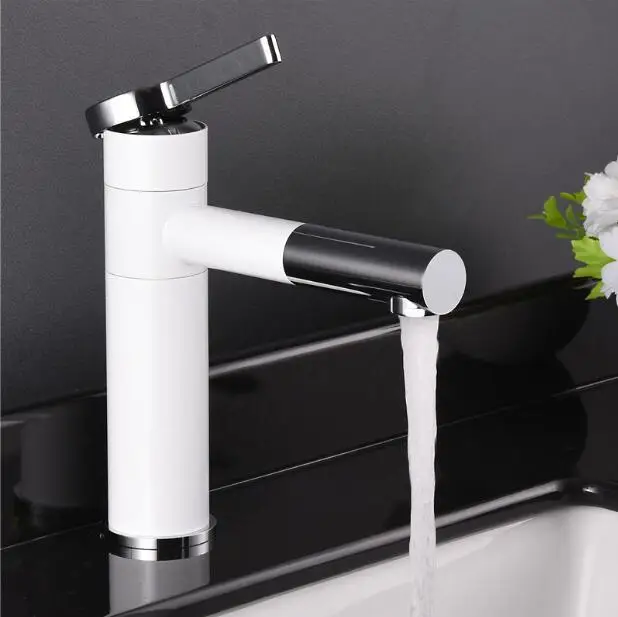 

Basin Mixer Tap 360 Degree Rotate Type Basin Faucet White and Silver chrome Finish Bathroom Faucets Single Hand Bathroom