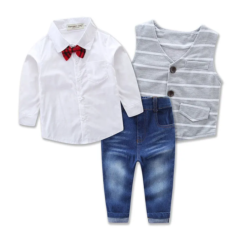 

2018 New Gentleman Boy Clothing Set Butterfly Bow-Tie Waistcoat shirt Pants Casual Suit 3Pcs Kid Boys Formal Clothes Sets