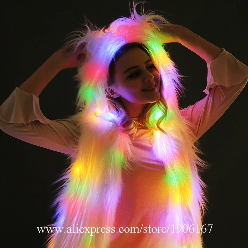 

Led Luminous Colorful Fur Vest Women Christmas Clothes Light Up Led Halloween Masquerade Led Ballroom Costume