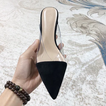 

Kmeioo Fashion Shoes Woman Classic Mule Sandals Pointed Toe High Heels Round Heel Mules Clear Mule Slides For Dress Casual