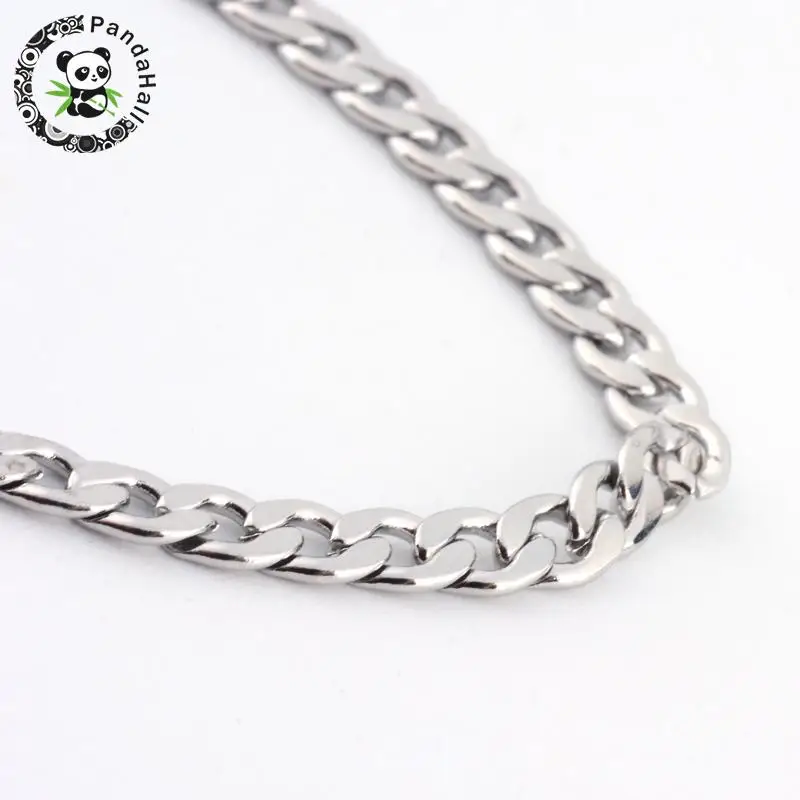 316 Stainless Steel Curb Chains Necklaces, with Lobster Claw Clasps, Stainless Steel Color, 23.6