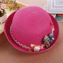 Летняя соломенная шляпа с цветком, Детская щенок шляпа Соломенная пляжная шляпа, шляпа для девочек