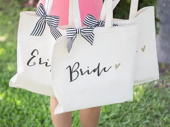 

personalize name title Wedding Bride Bridesmaid Maid of Honor Tote birthday Canva Bags company gift bags clutches Party favors