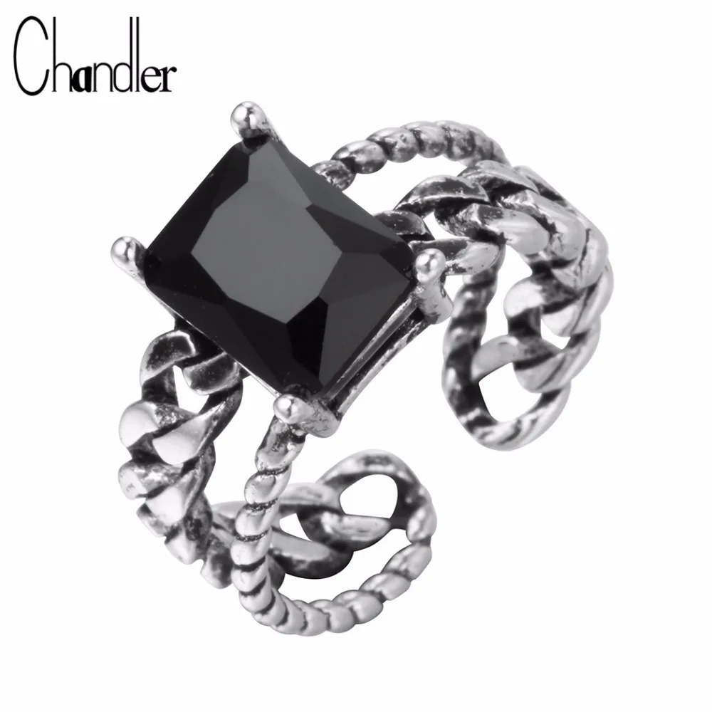 Chandler 925 Sterling Silver Double Twisted Line Square Crystal Rings Antique Thai Silver Lucky Justable Knuckle Toe Metal Bague