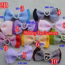 800X(2X4 см) двухслойный бантик из корсажной ленты с жемчужным сердцем и кристаллами, Смешанный 10 цветов