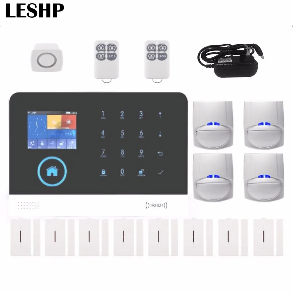 

Intelligent WIFI Home Security Burglar Alarm GSM Alarm System Android For IOS APP Control Voice Prompt RFID Alarm Set