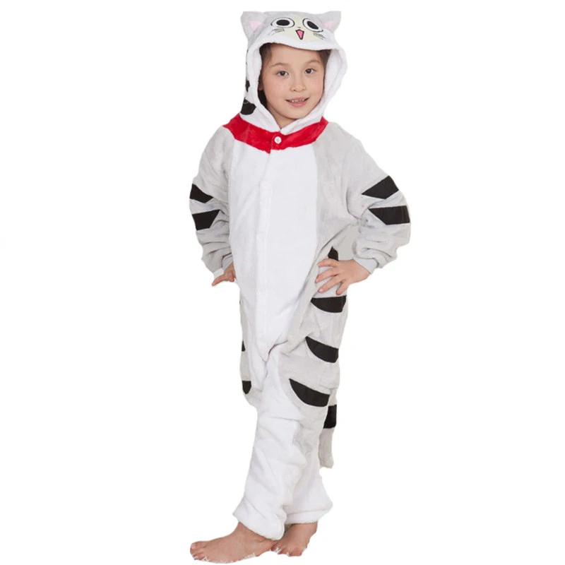 Attractive Cheese Cat Kigurumi Children Onesies Cartoon Kids Flannel Pajamas One piece Sleepwear Cosplay For Halloween Jumpsuit (2)