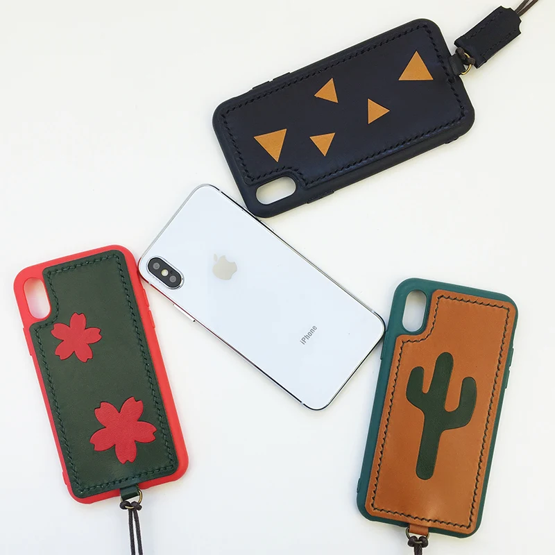 

Silicone dermis leather handmade mobile phone shell personality tide iPhoneX with lanyard x 7 8 plus soft phone case