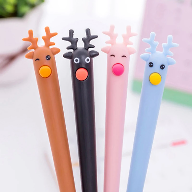 

3pcs/piece 0.5mm creative cute kawaii gel pen +5 refill deer cartoon model office student stationery Christmas gift pen