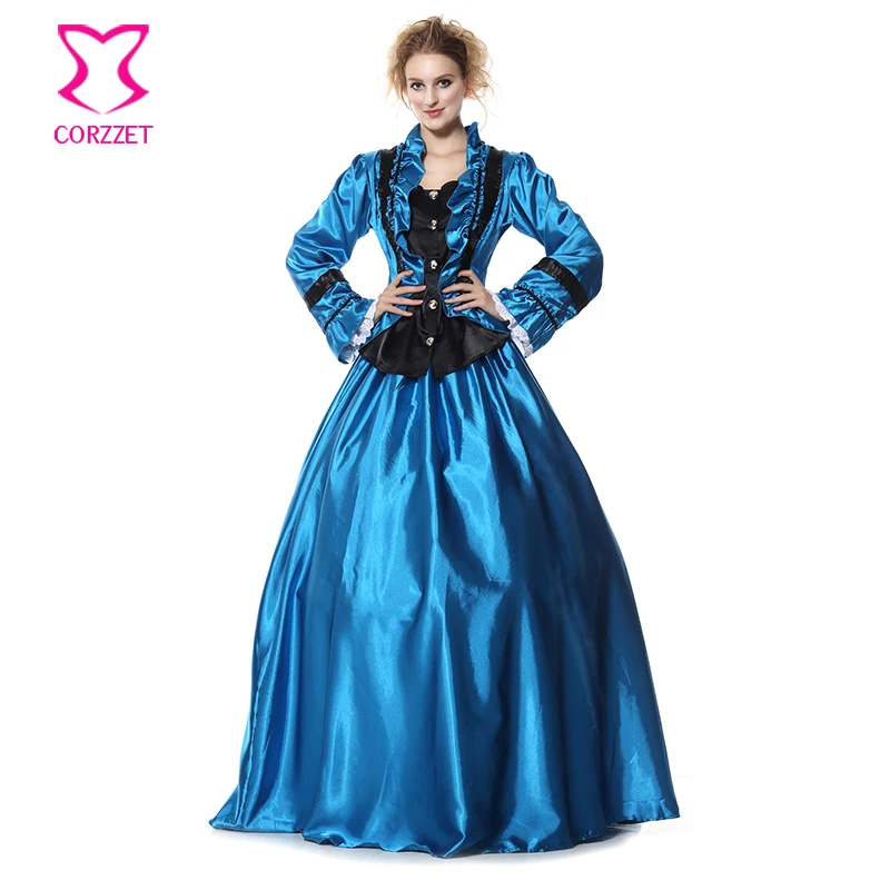 Синее/черное атласное платье в готическом стиле|victorian period costumes|dress cosplaycivil war |