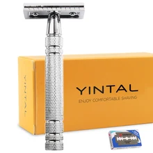 Бритва для бритья для мужчин, двойная бритва, яркие латунные сменные лезвия для коньков, хромированная ручная Классическая Безопасная бритва