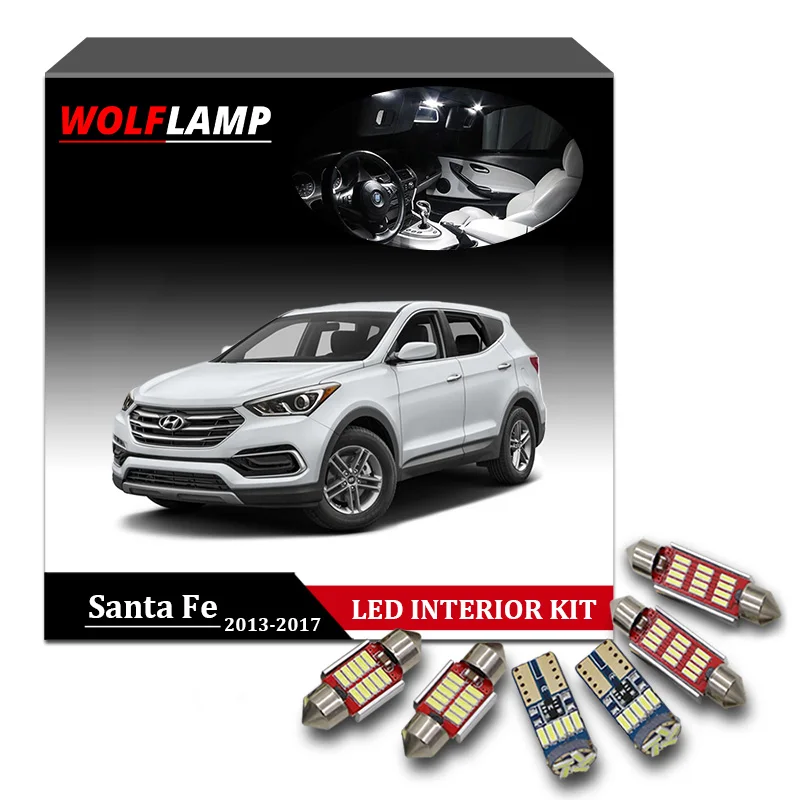 

Wolflamp 9Pcs Super Bright Canbus LED Interior Car Lights For 2013-2017 Hyundai Santa Fe Map Light Dome Lamp License Plate Bulb