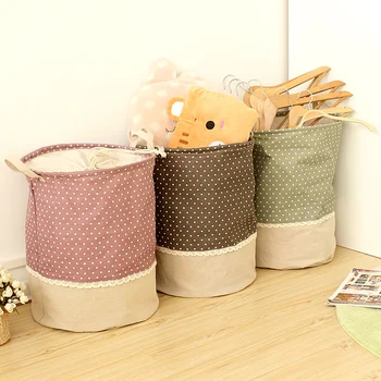 

Zakka 3 Sizes The beam port Linen Multi-function Handle Stackable storage barrel Laundry basket Toy Storage box