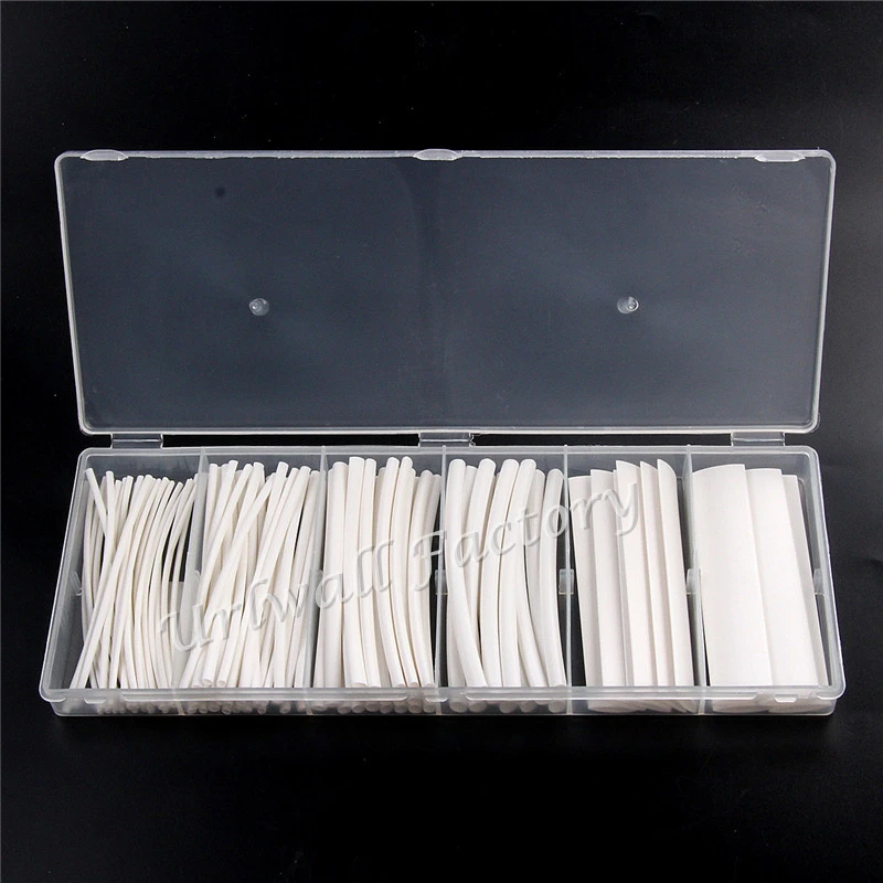 

100pcs White Shrinkable Sleeving Tube Heat Shrink Tubing Polyolefin Ratio 2:1 Electrical Equipment Wrap 6 Sizes