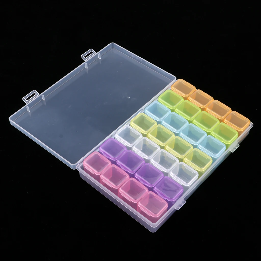 Rainbow Color Plastic Jewelry Box Organizer Container Nail Art Rhinestones Beads Storage Case with Removable Dividers 28 Grids