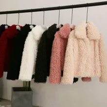 Женская куртка из искусственного меха ягненка, пальто, кардиган с отложным воротником, меховая парка, теплая пушистая верхняя одежда, плюшевое пальто, Флокированная куртка-бомбер, топы