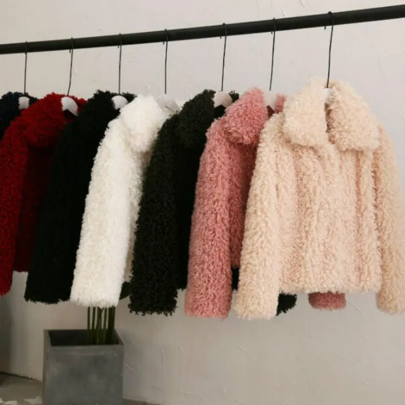 

Women Lamb Faux Fur Jacket Coat Turn Down Collar Cardigan Furry Fur Parka Warm Fluffy Outerwear Teddy Coat Flocking Bomber Tops