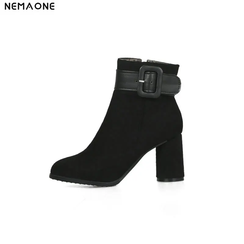 

NEMAONE Women's buckle Ankle Boots super High Heel Ladies Boots Winter Woman Shoes apricot gray Black Plus Size 43