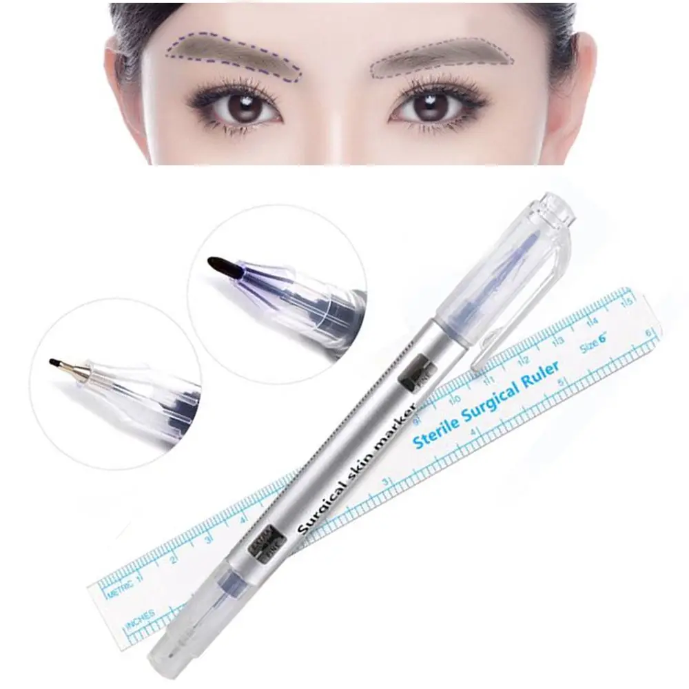 

2 Pcs/Set Waterproof Microblading Tattoo Eyebrow Skin Marker Pen With Measure Measuring Ruler Lip Liner Body Art Makeup Tools