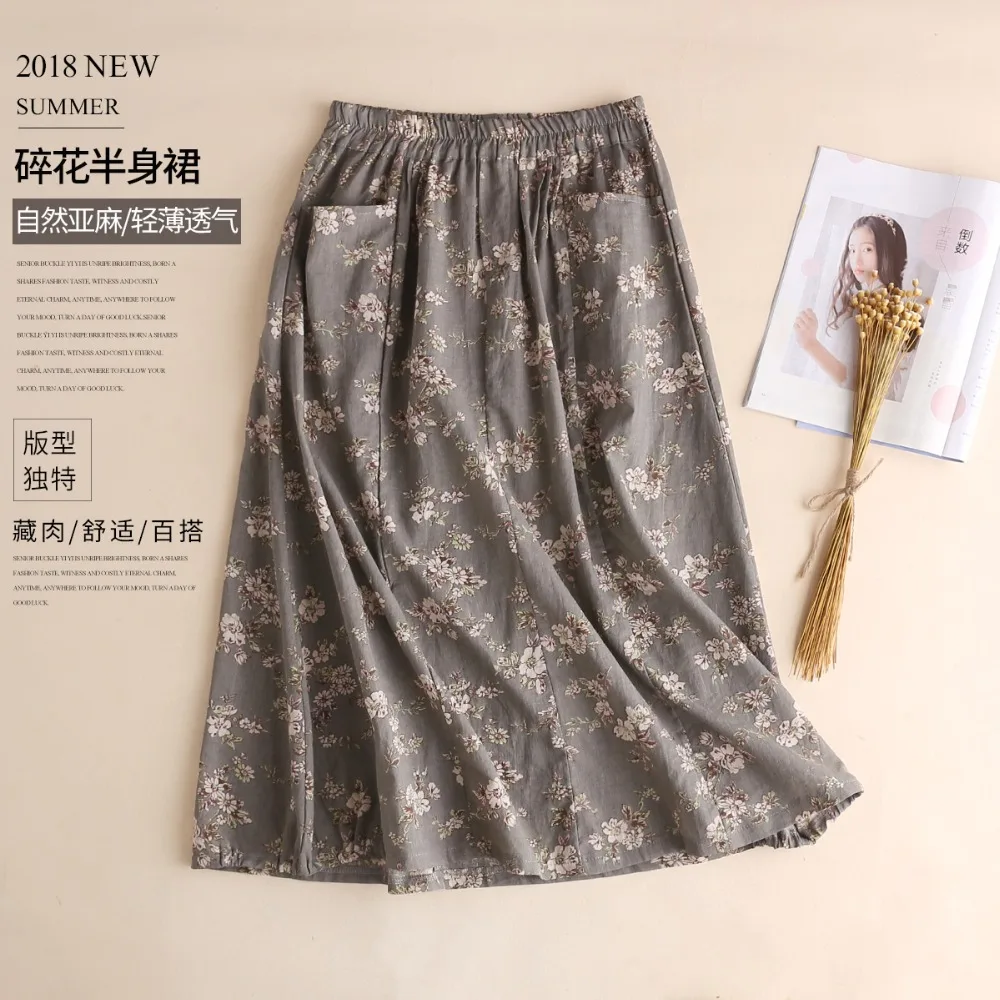 Mujeres Del Todo Elástico Lino Las De gris Vestido Cómodo Floral Faldas Oscuro fósforo Impresión Verano Marrón EqATtn